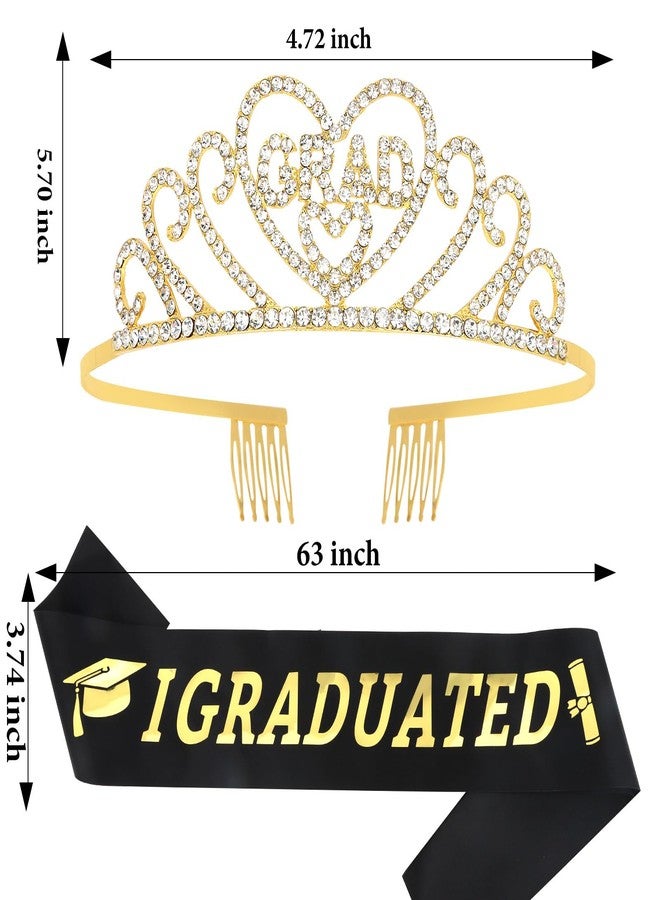 CAVETEE Graduation Crown and Sash Set, Gold 'I Graduated' 2024 Congratulations Party Decorations, Women's Grad Tiara and Sash, 2024 Grad Cap Decorations - Image 2